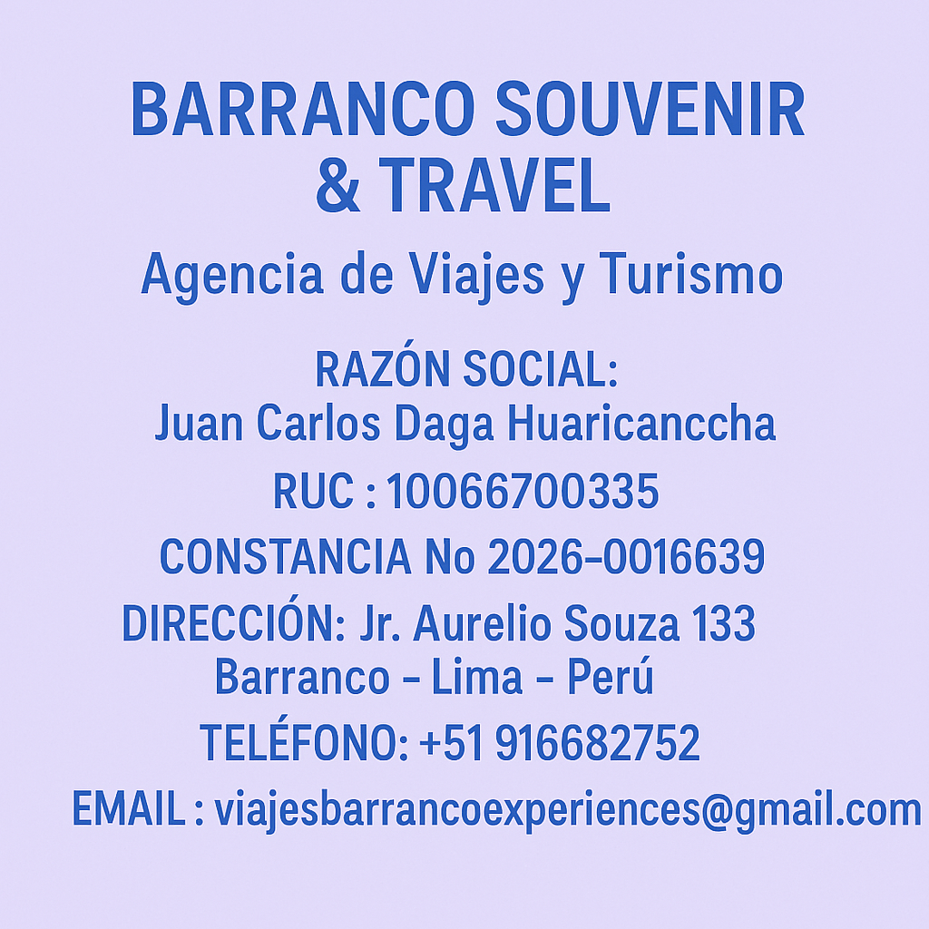 Barranco Souvenir & Travel – Firmeninformationen (Name, RUC, Adresse, Telefon)